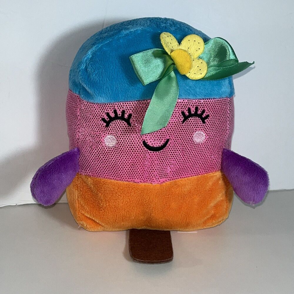 Cute Blue, Pink, and Orange Popsicle Stuffed Animal with Face, lovely condition